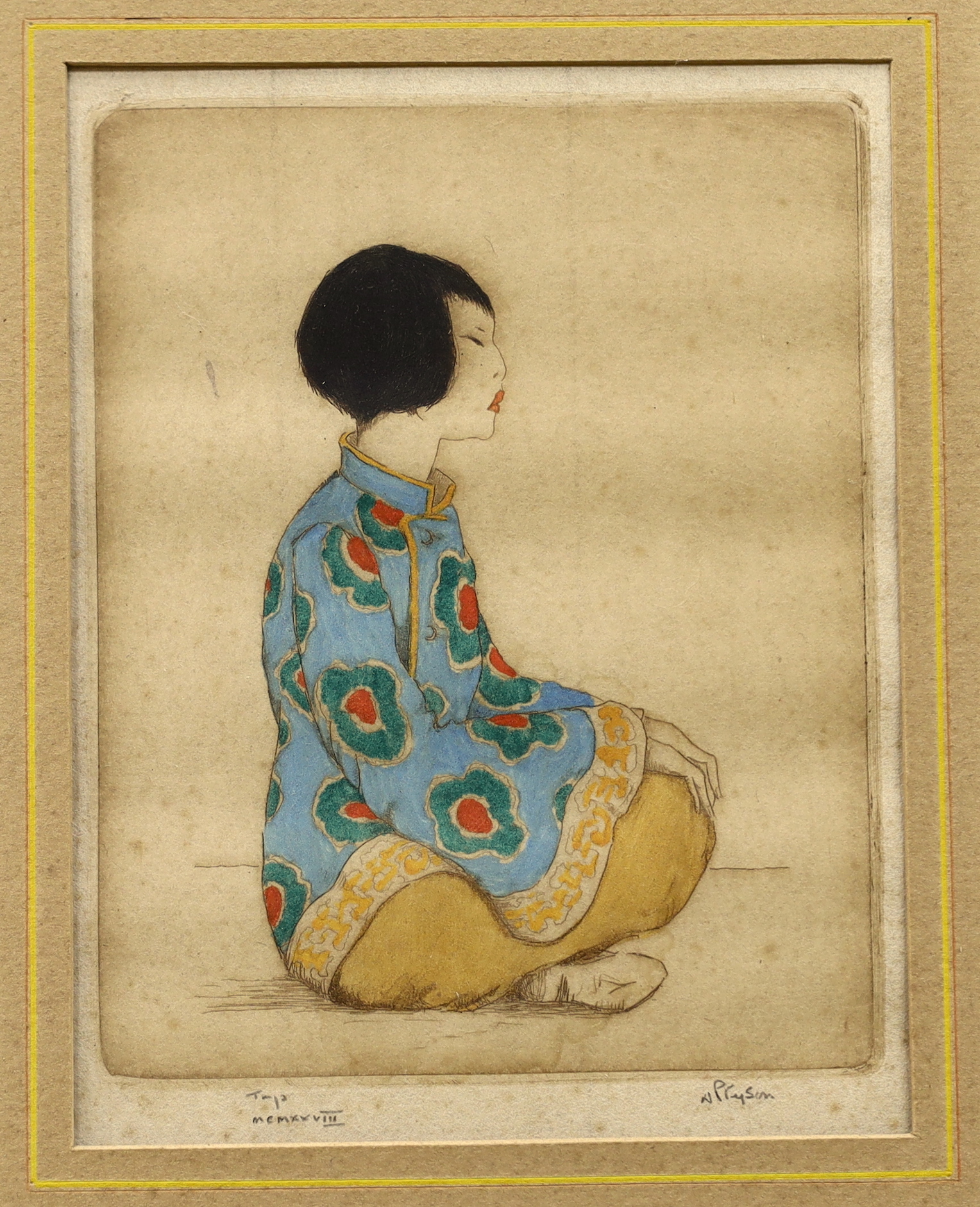 Dorsey Potter Tyson (American, 1891- 1969), colour etching, ‘Chinese Girl’, signed in pencil, 14 x 10.5cm